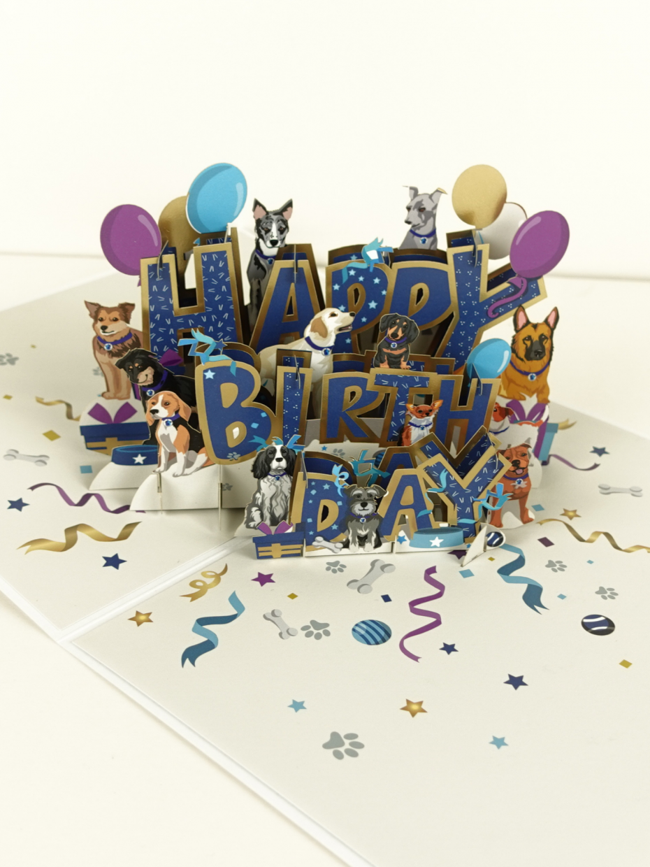 Battersea Dogs Happy Birthday Pop Up Card  - Close Up Image